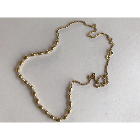 Vintage Roma Gold Tone Necklace beads White 18" Open Link Rope Chain - Picture 3 of 8